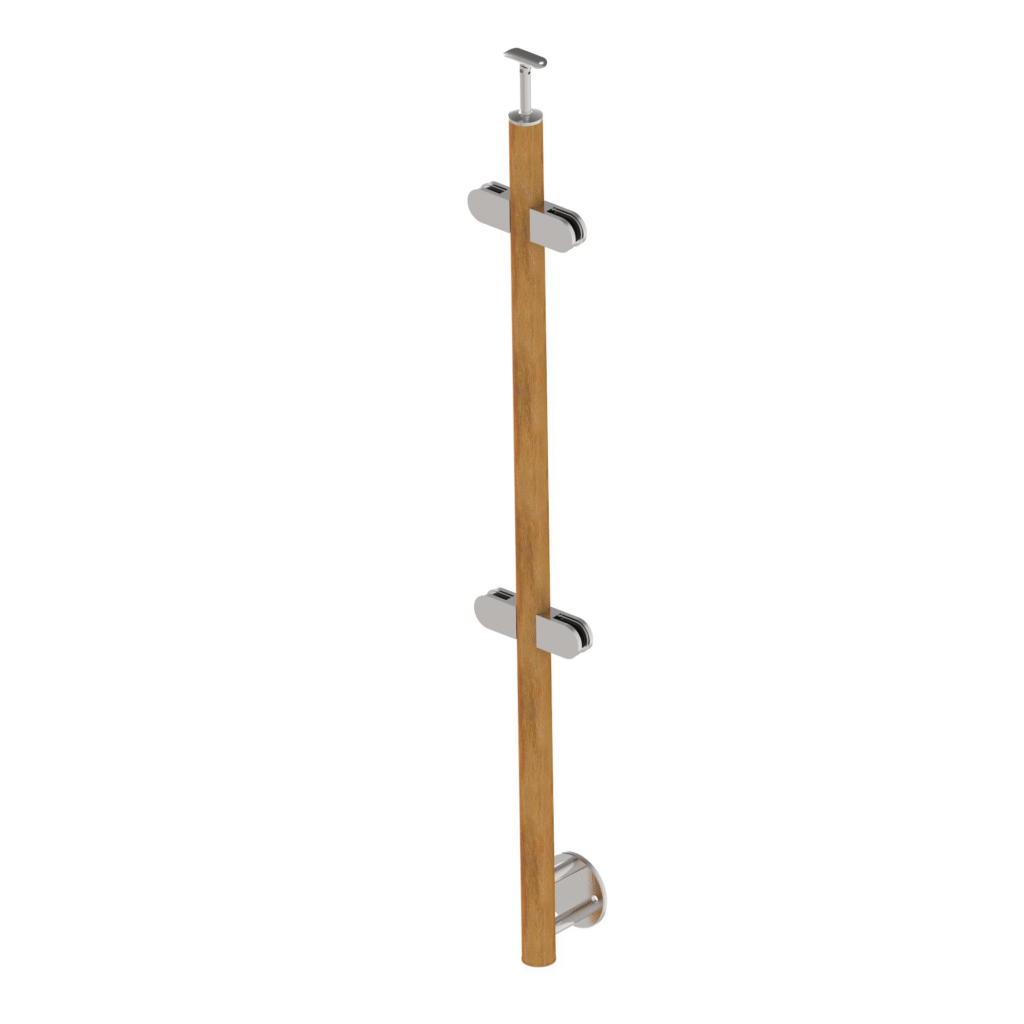 Słupek dębowy Fi 42,4 mm. 4x uchwyt szkła, h=100cm WD-BS100-4G