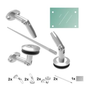 Daszek nierdzewny- okucia kpl M12 + szkło AISI304, GS/PR-R3-M12-set-1400